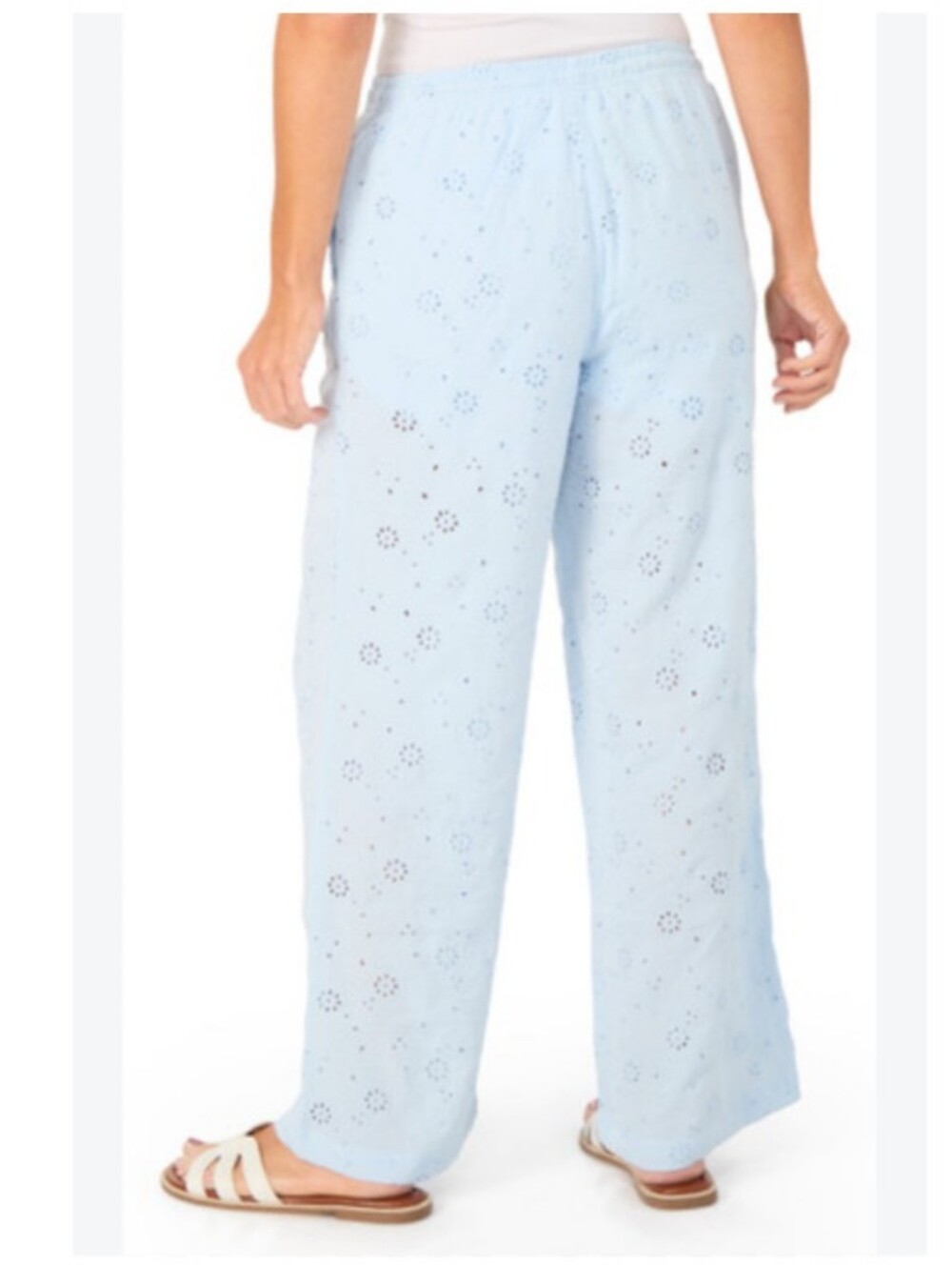 NWT No Comment Solid Eyelet Blue Crochet Drawstring Pants